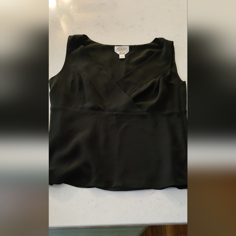 Talbots black 100% silk sleeveless v- neck top